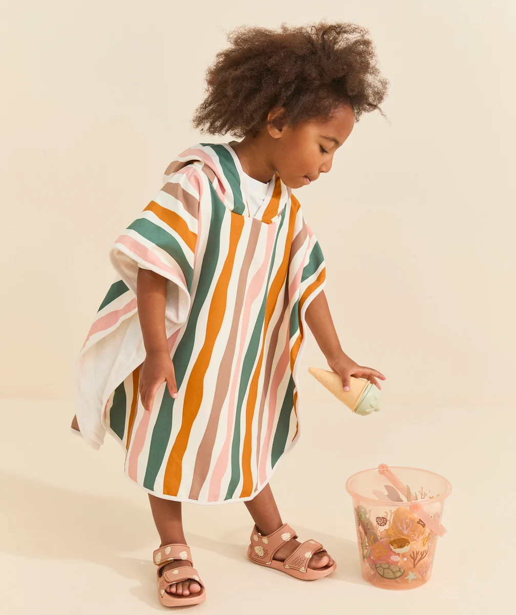 LASSIGSERVIETTE PONCHO BÉBÉ FILLE ANTI-UV RAYURES COLORÉES