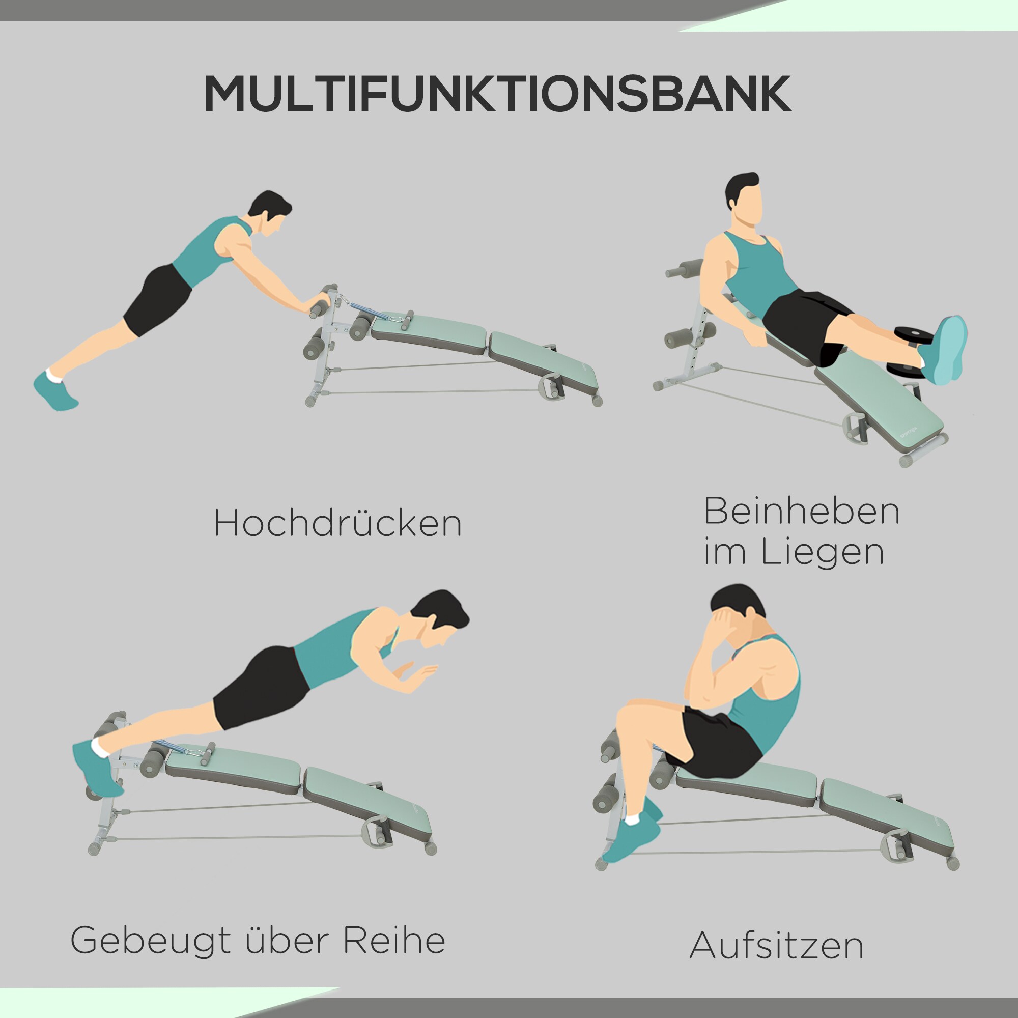 SPORTNOW Sit-up-Bank im Klappdesign grün 51L x 137B x 50-66H cm