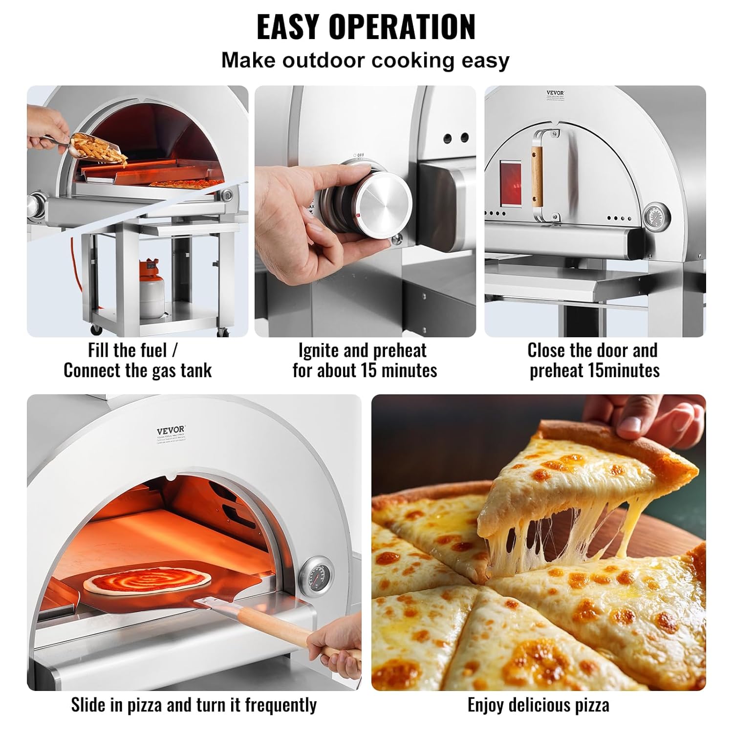 VEVOR Pizzaofen für den Außenbereich tragbarer 558mm Pizzamaker, pellet- und gasbetriebener Outdoor-Pizzaofen mit verdicktem Cordierit-Pizzastein, für Camping und Garten