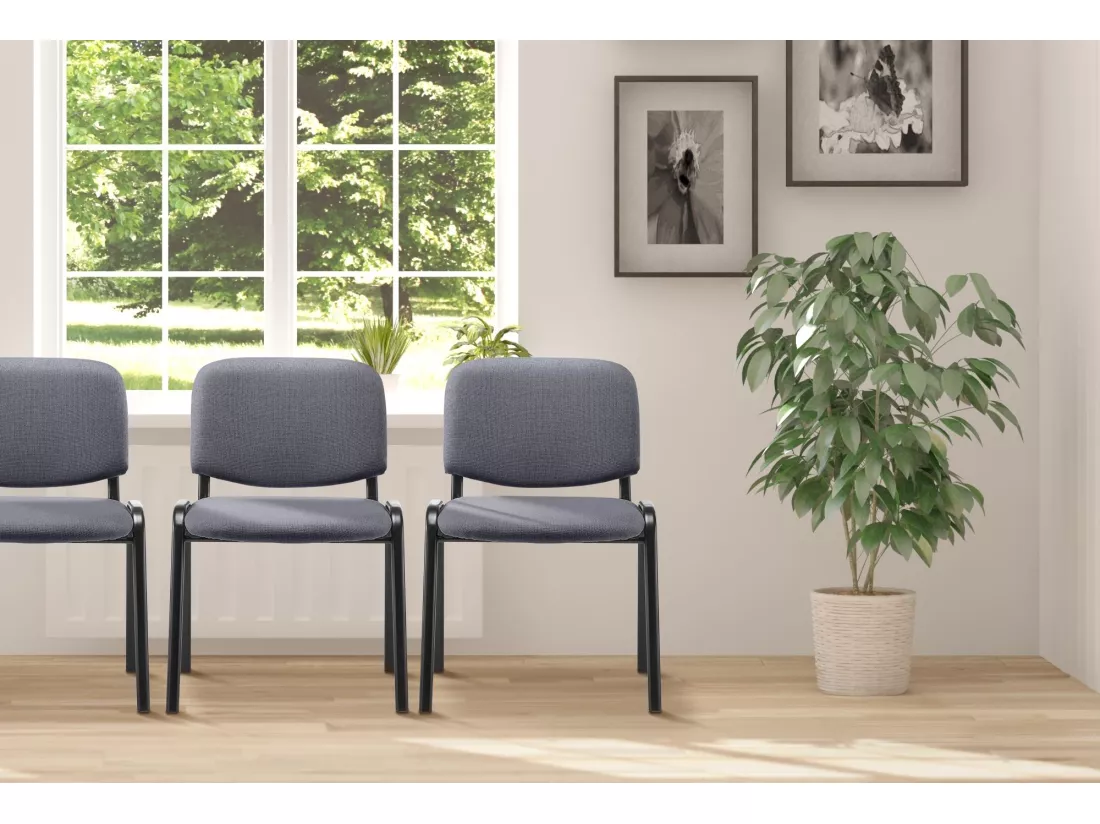 Chaise de conférence - Tissu & Métal noir mat - Gris - Ken