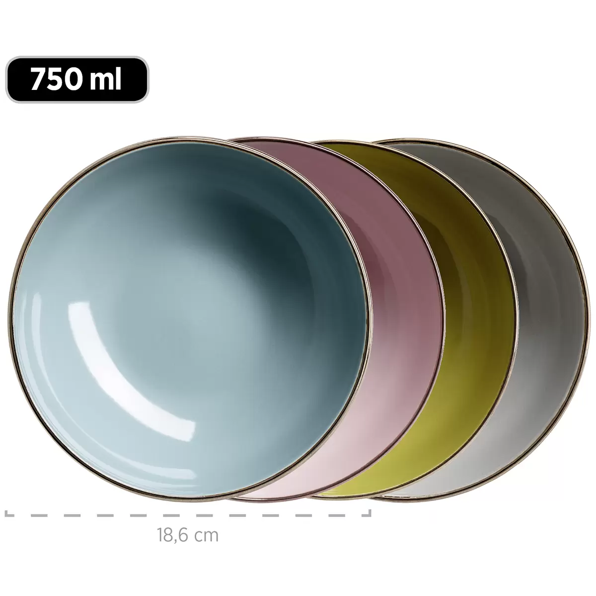 Kombiservice 16-tlg. METALLIC RIM hellblau,grün,rosa,grau