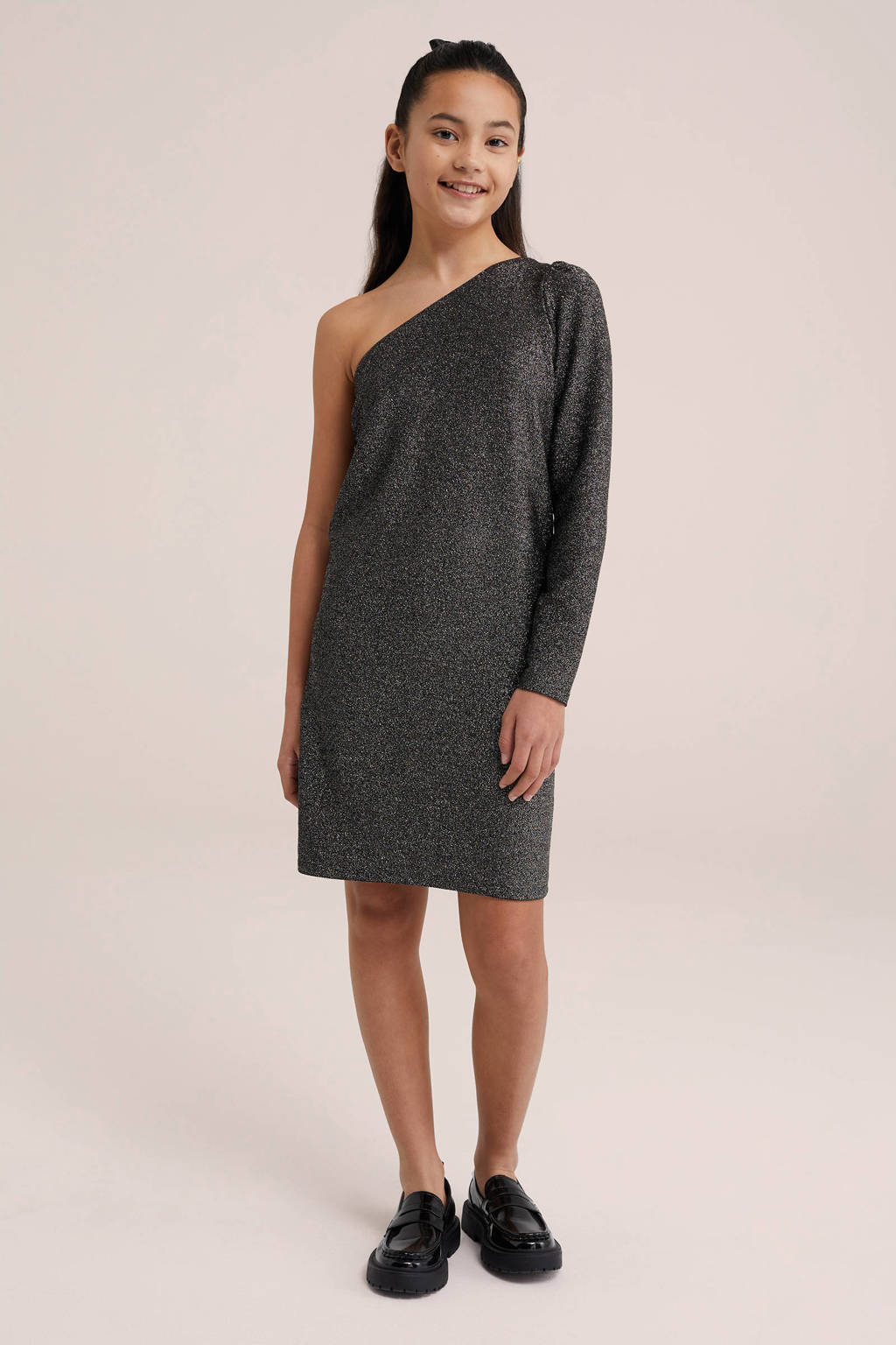 WE Fashion gemêleerde bodycon jurk zilver/zwart