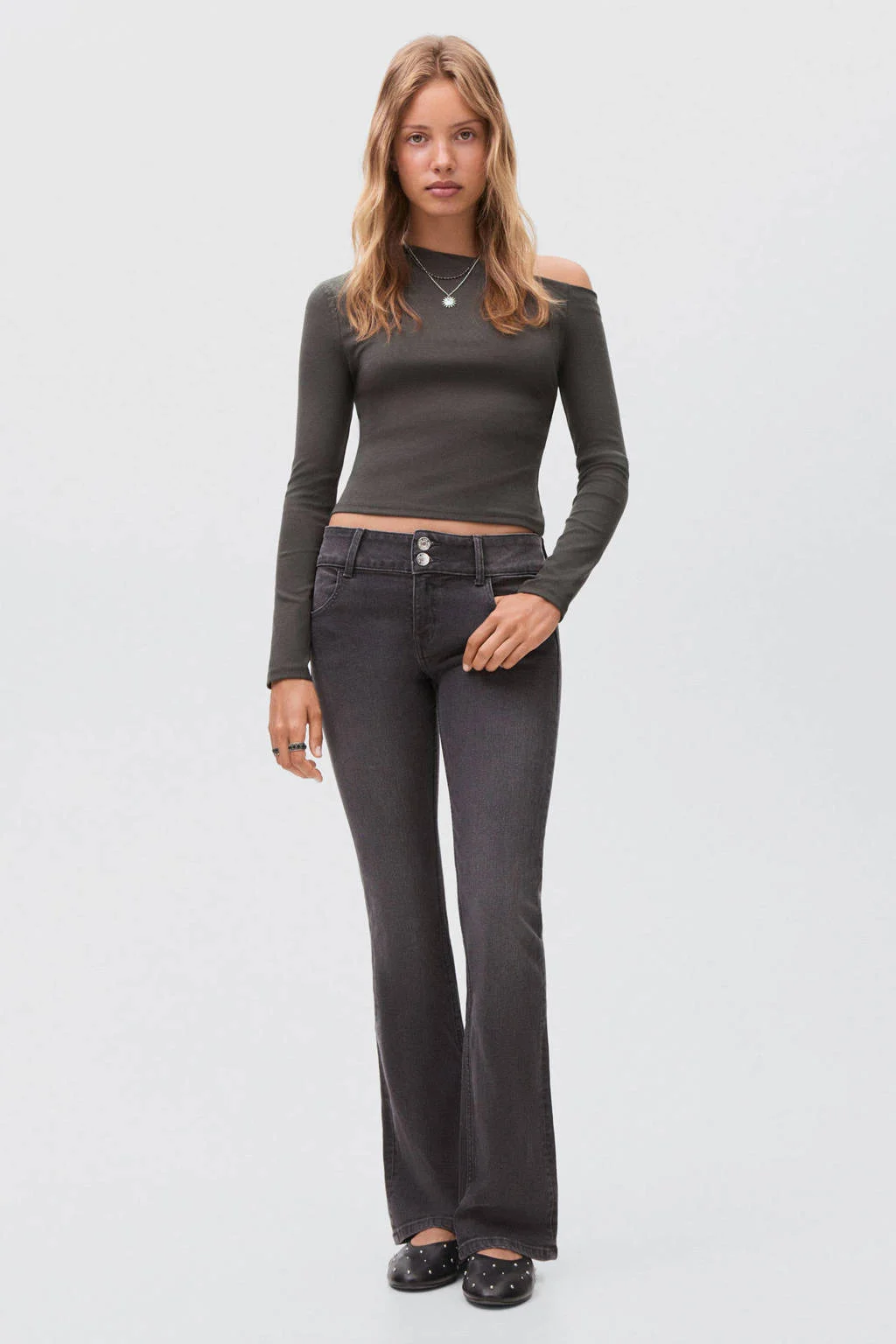 MANGO TEEN off shoulder top antraciet