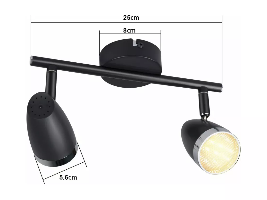 NETTLIFE Spot de plafond LED 2 ampoules moderne 4W noir 3000K orientable 350°