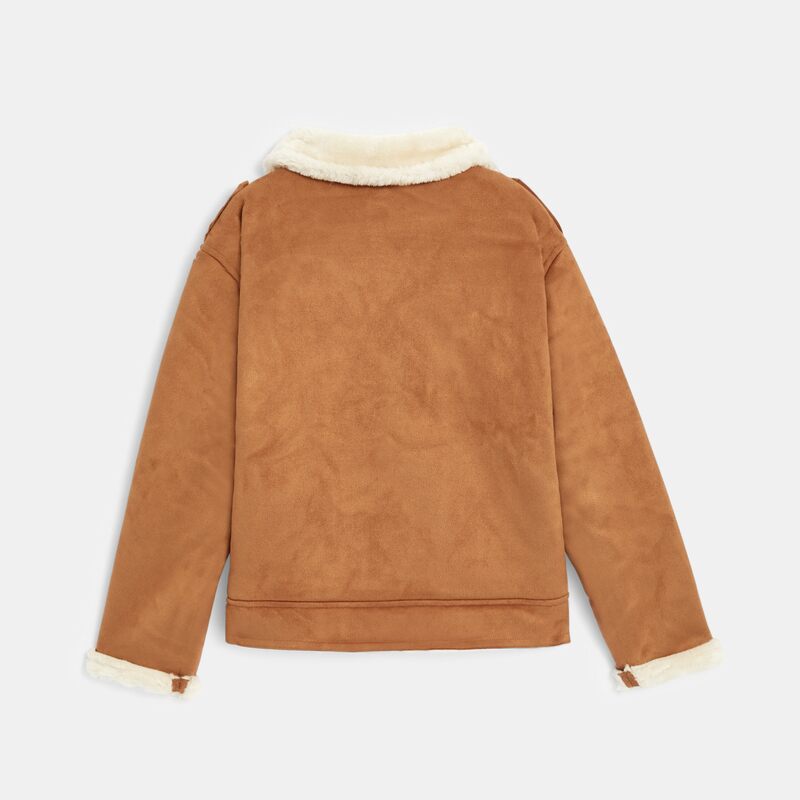 Blouson en fausse peau retournée marron fille