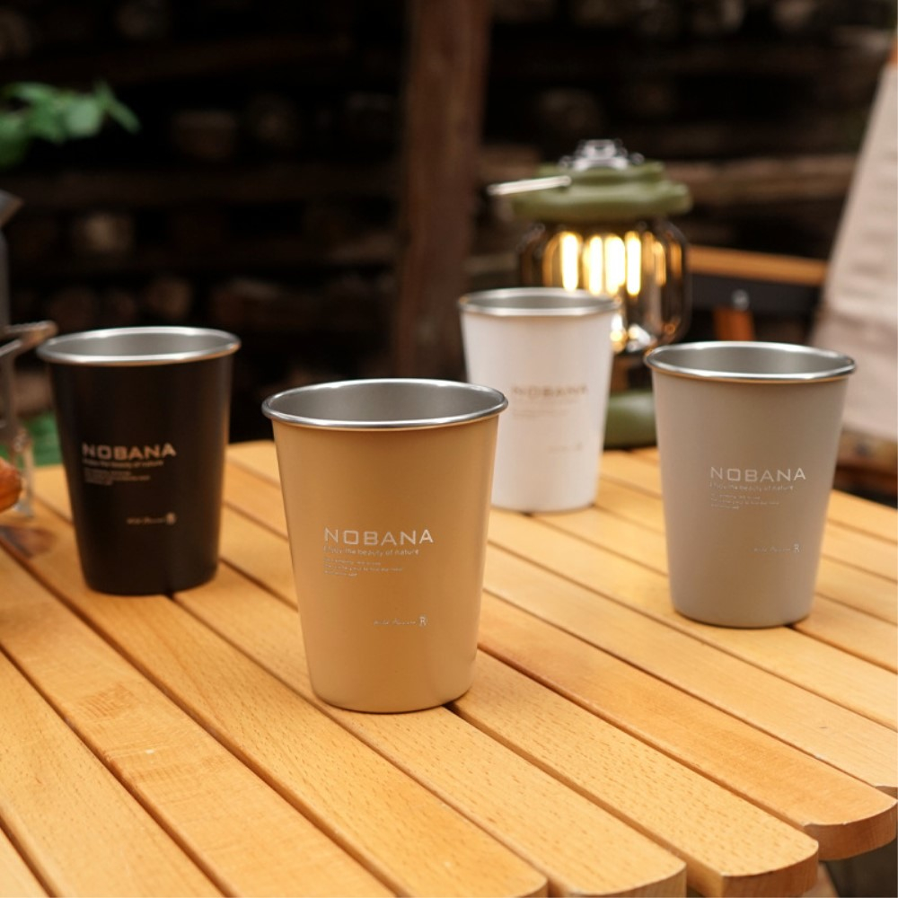 (4er Set) 350ml Edelstahl Becher Camping Kaffee Becher - Braun / Grau / Schwarz / Weiss