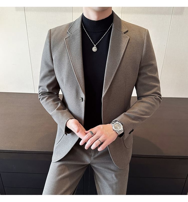 Lefitt - Effen enkelrijs blazer / Middelhoge taps toelopende pantalon / Set