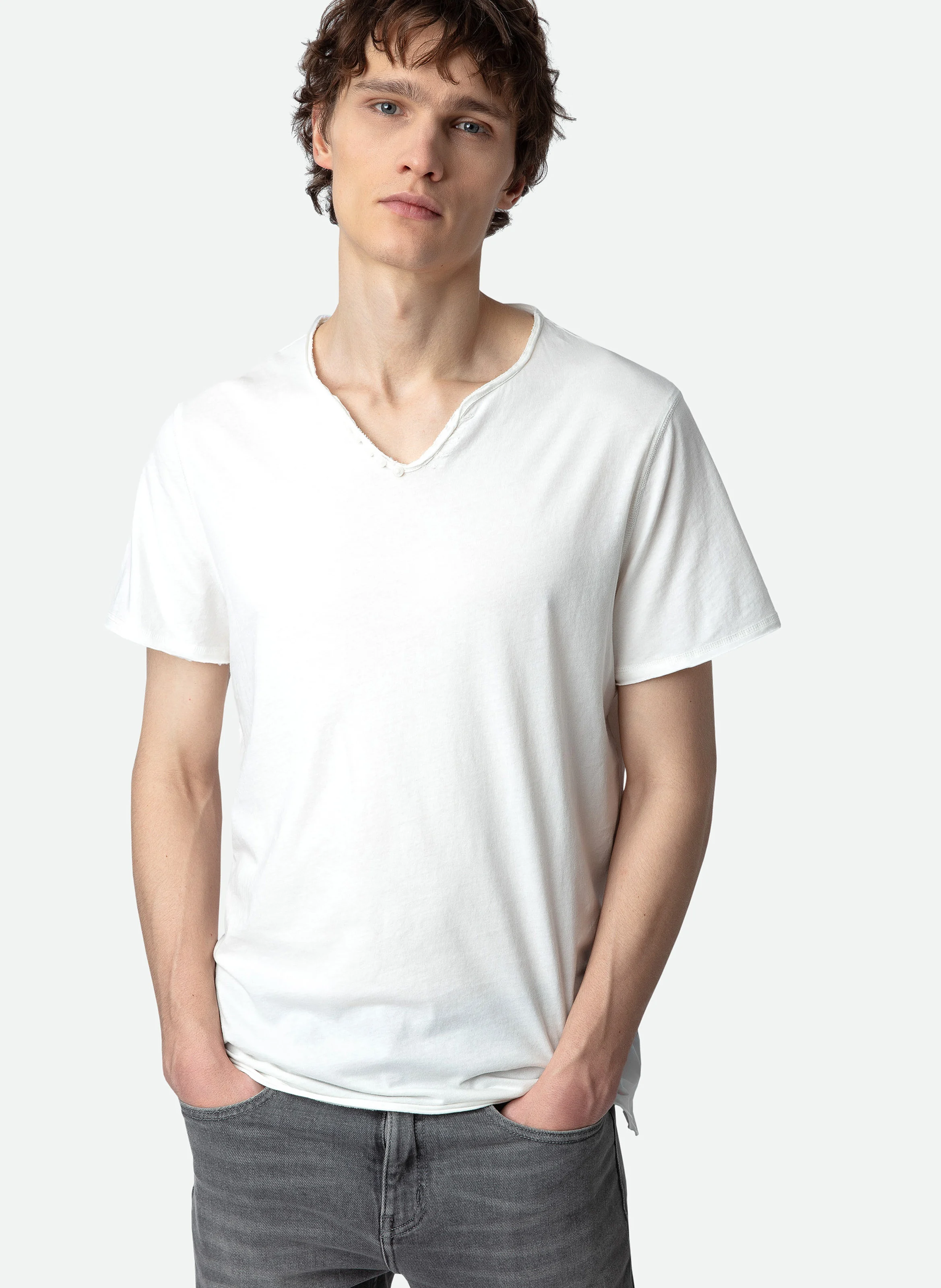 MONASTIR - Tee-shirt col tunisien regular-fit en coton | Blanc