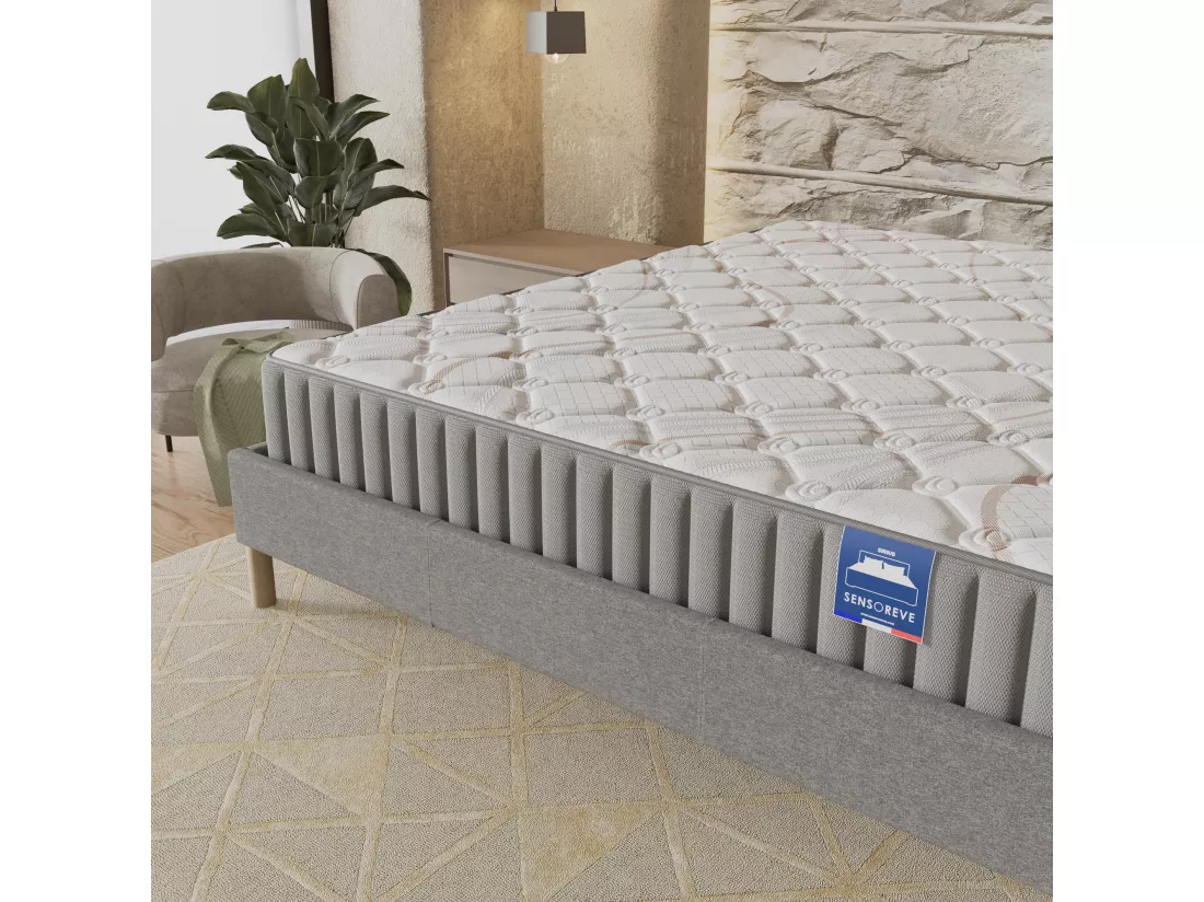 Ensemble Matelas Latex + Sommier Tissu 160x200 Cm, Sirius 22cm D’épaisseur Et Sommier Tissu Gris