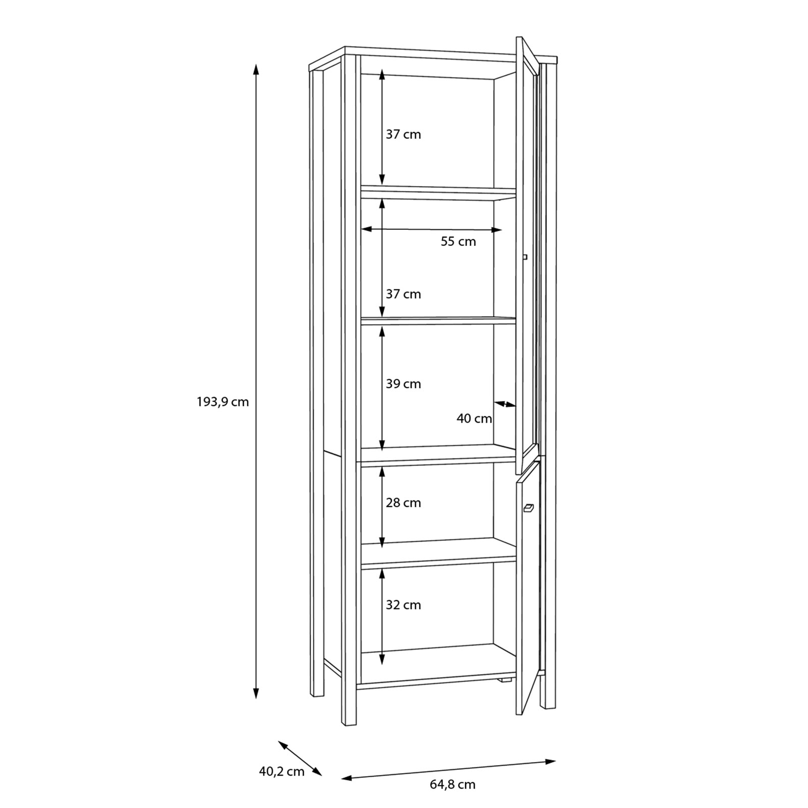 Vitrine - Riveria Eiche - schwarz - 40 cm breit