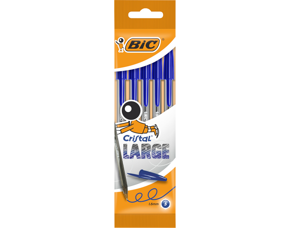ESFEROGRÁFICA CRISTAL BIC LARGE AZUL PACK 5 UNIDADES