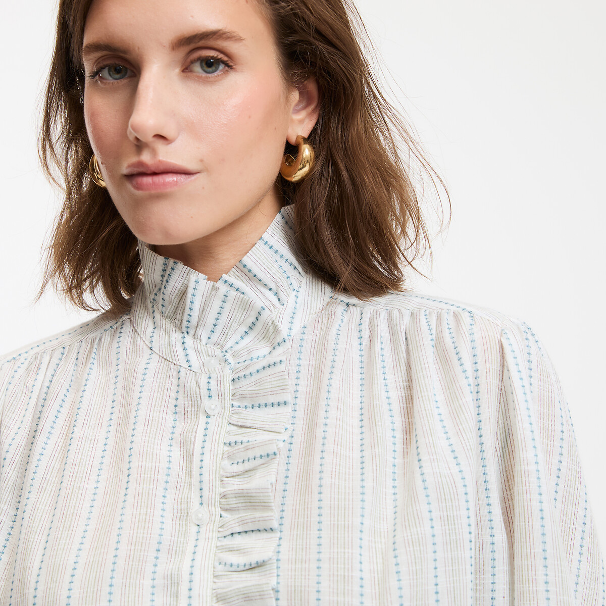 COLEÇÃO LA REDOUTE<br>Camisa listrada com gola vitoriana, assinatura CHARLENE