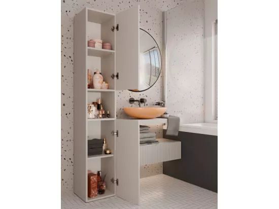 LUANA - Meuble salle de bain 2 portes - 31x30x174 cm - Colonne rangement SDB - Beige