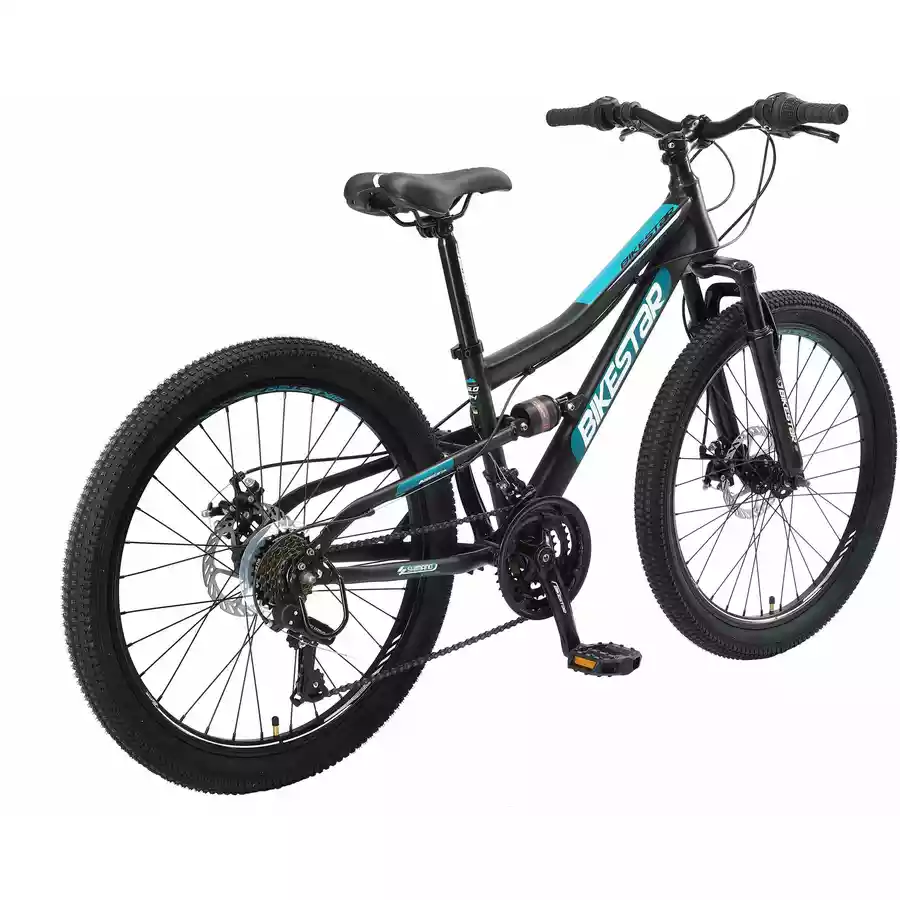 Bikestar Kinderrad Fully MTB Stahl 24 Zoll schwarz, grün