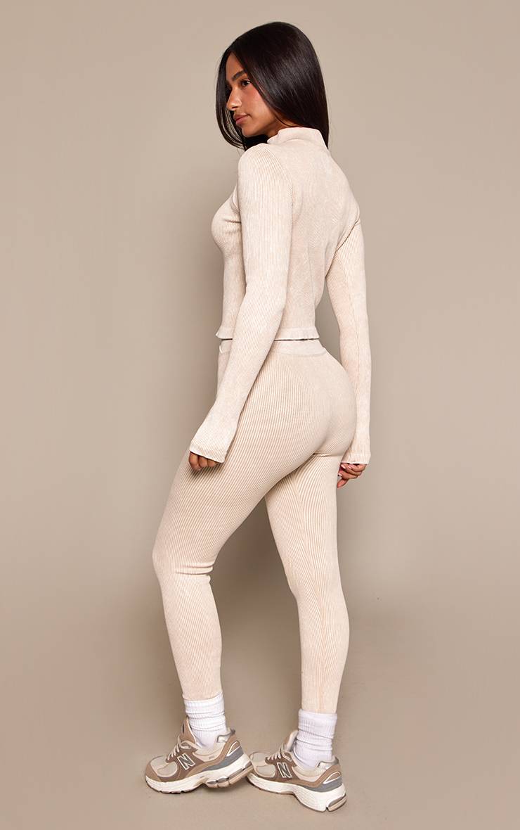 Crème Legging Côtelé Petite Taille À Taille Asymétrique Effet Sculptant