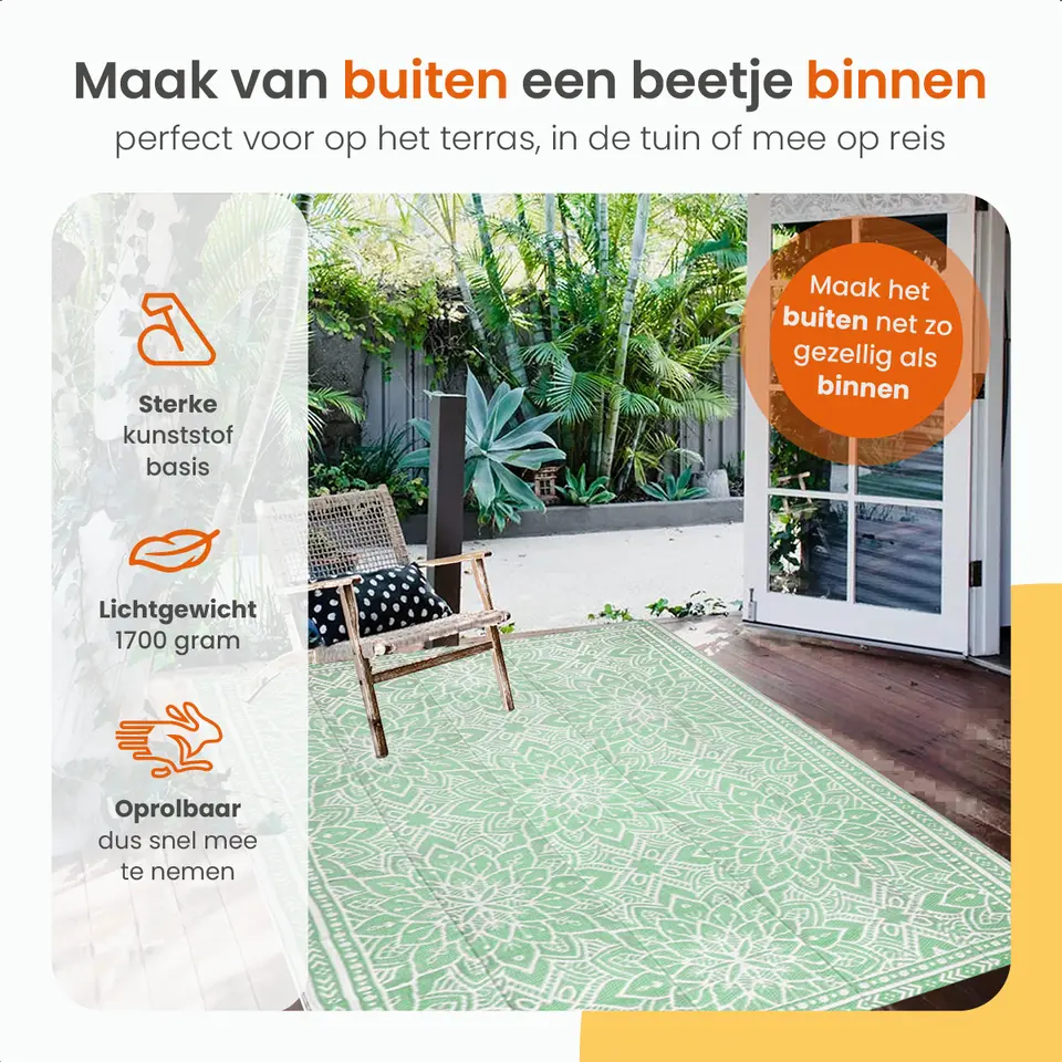 Goliving Buitenkleed Summer Flora - 183x290CM - Draagtas - Groen/Wit