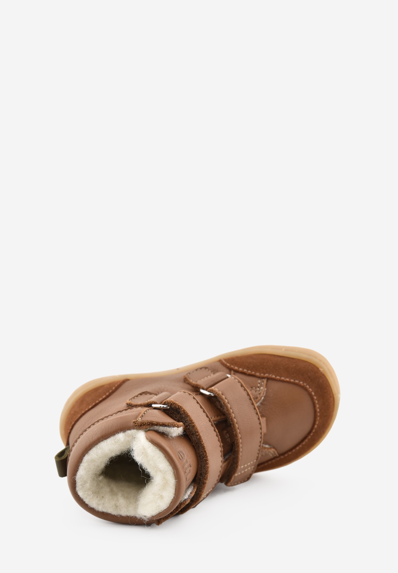 Aubépine High logo Barefoot Wollfutter erste Schritte Cognac Kaki