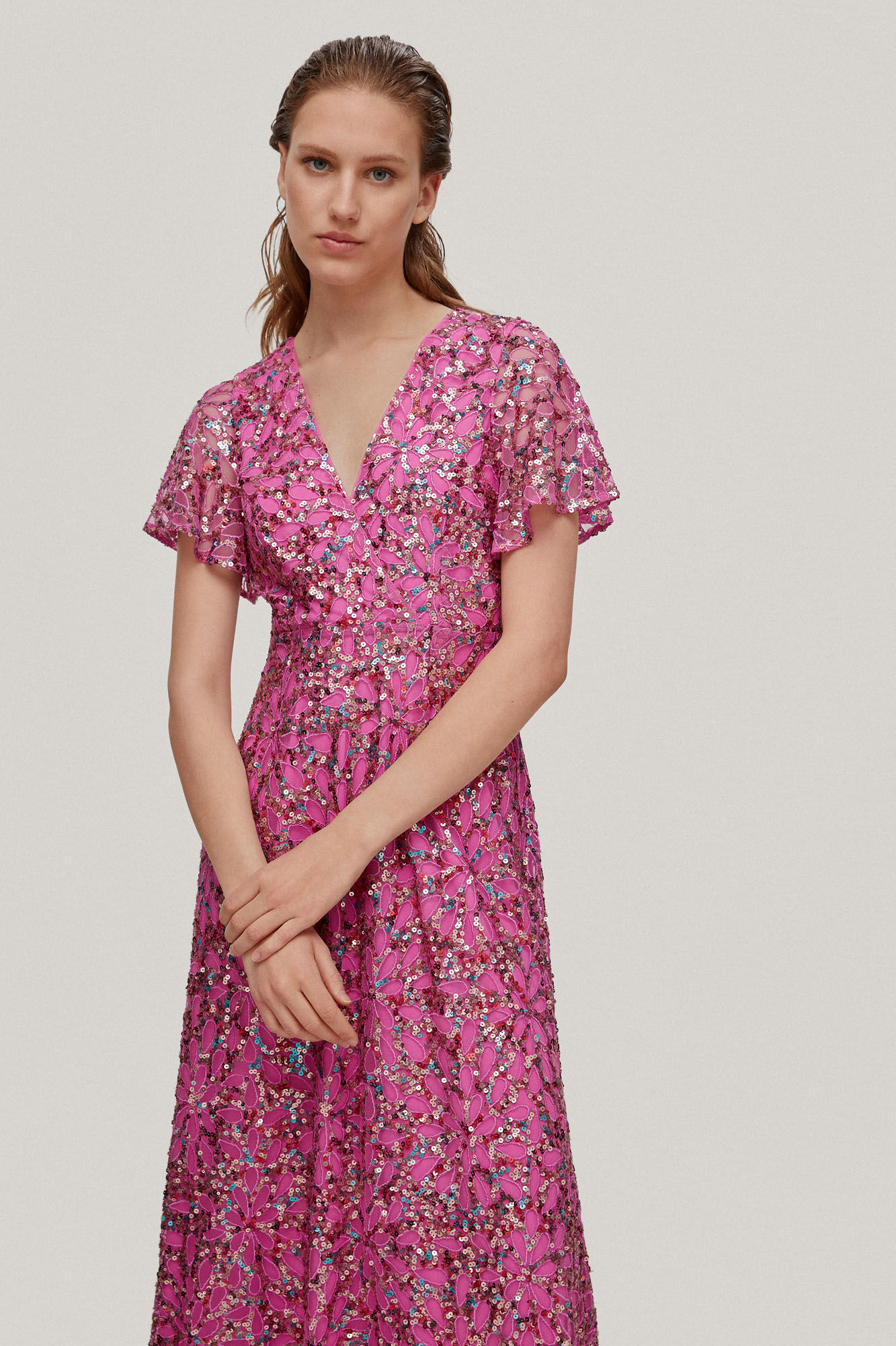Vestido de lantejoulas bordado - Rosa