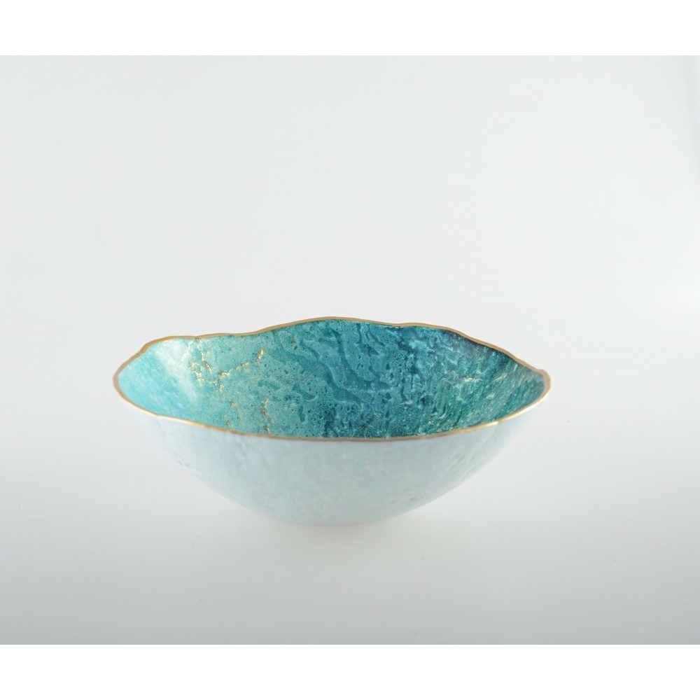 Bol turquoise avec bord dore 20cm