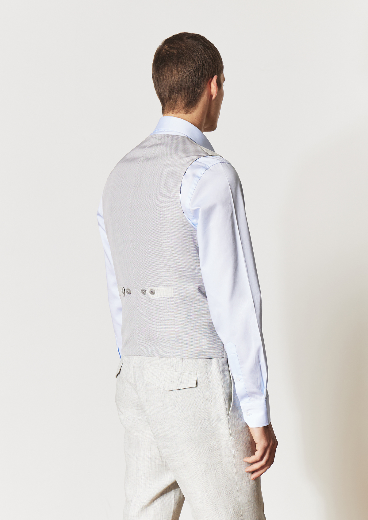 Gilet casual en lin gris perle Prince de Galles