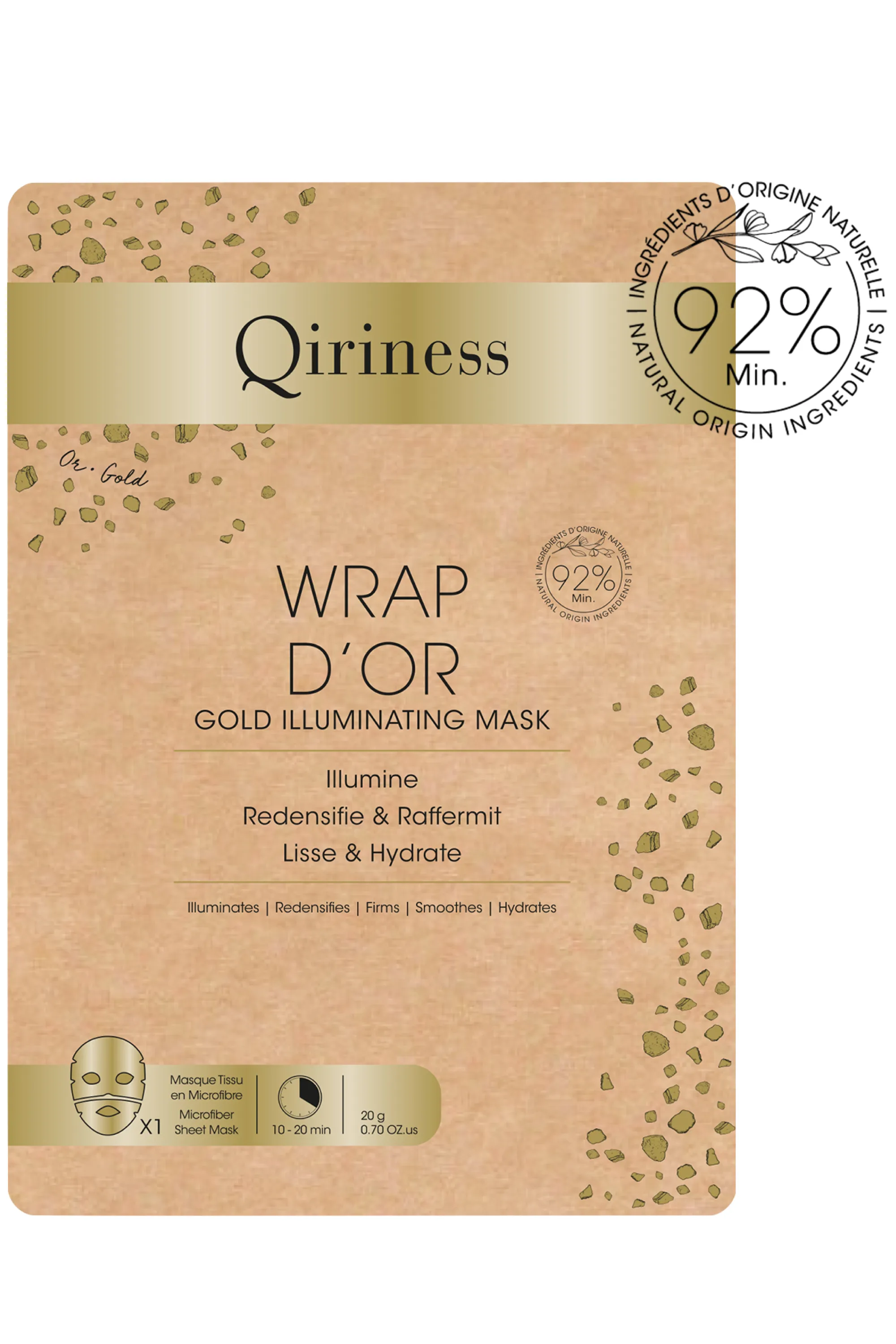 Qiriness Masque tissu éclat Wrap d’Or-20 g