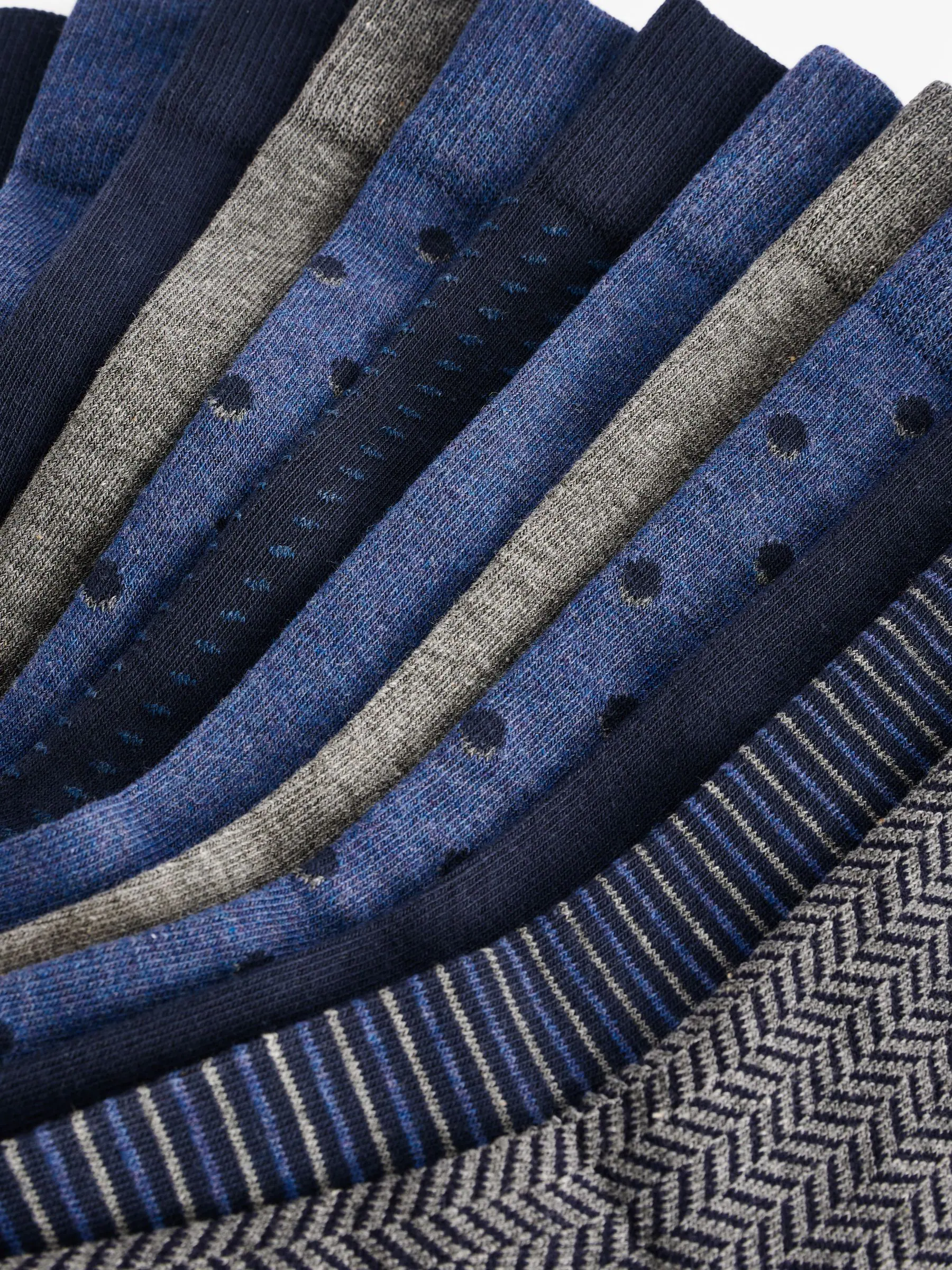 Marineblauw/grijs met motief - Verpakking van 12 - Herensokken met hoog katoengehalte