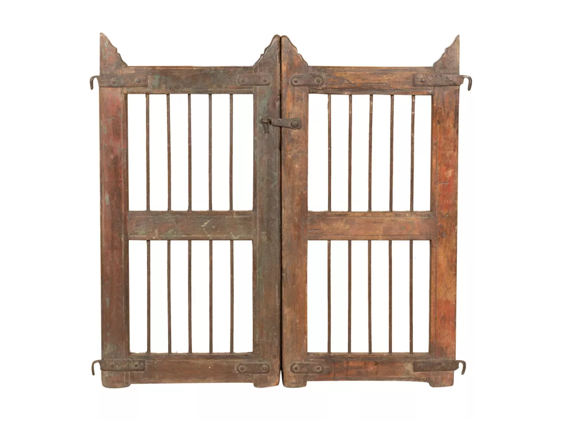 BISCOTTINI Portail - Bois Massif et Fer Finition Antique - Clôture en Fer - Portail en Métal - Porte Décorative - Portail d'Entrée - Clôture en Bois - Intérieur et Extérieur - 97x4x93cm