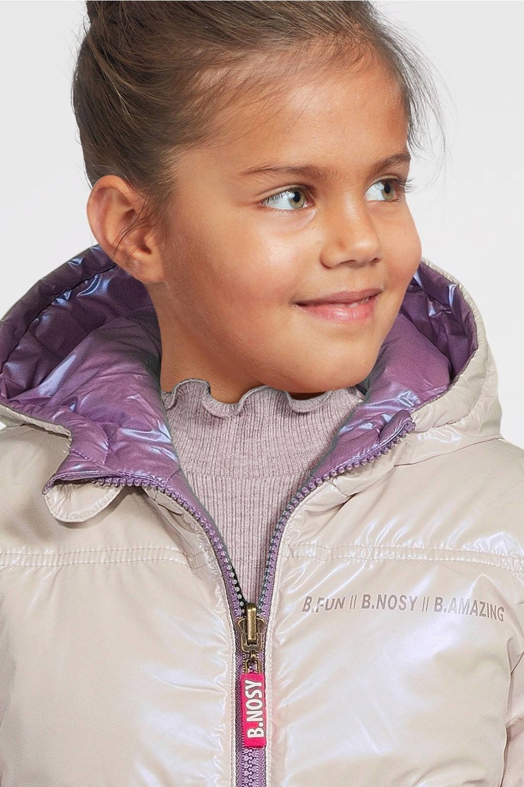 B.Nosy reversible gewatteerde winterjas Jacky lila/ecru