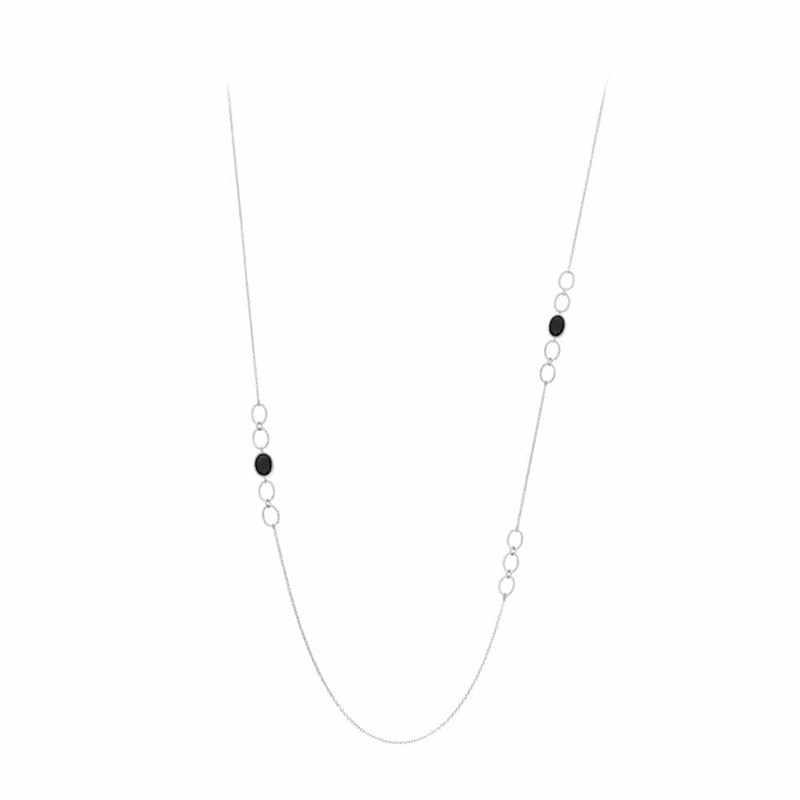 Collier Sautoir Argent Pierres Spinelle Noire