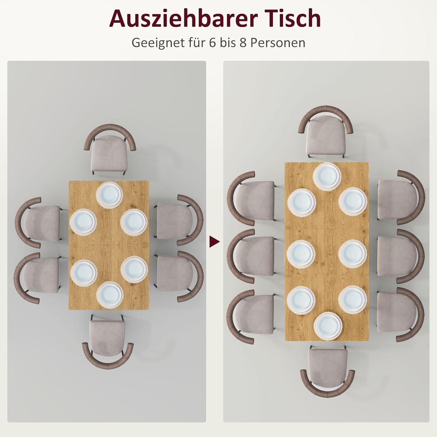 HOMCOM Esstisch ausziehbar rechteckig Küchentisch für 6-8 Personen mit Holzoptik, Schiebeschienen und Verriegelungen Esszimmertisch, Naturholz, 120-160 cm