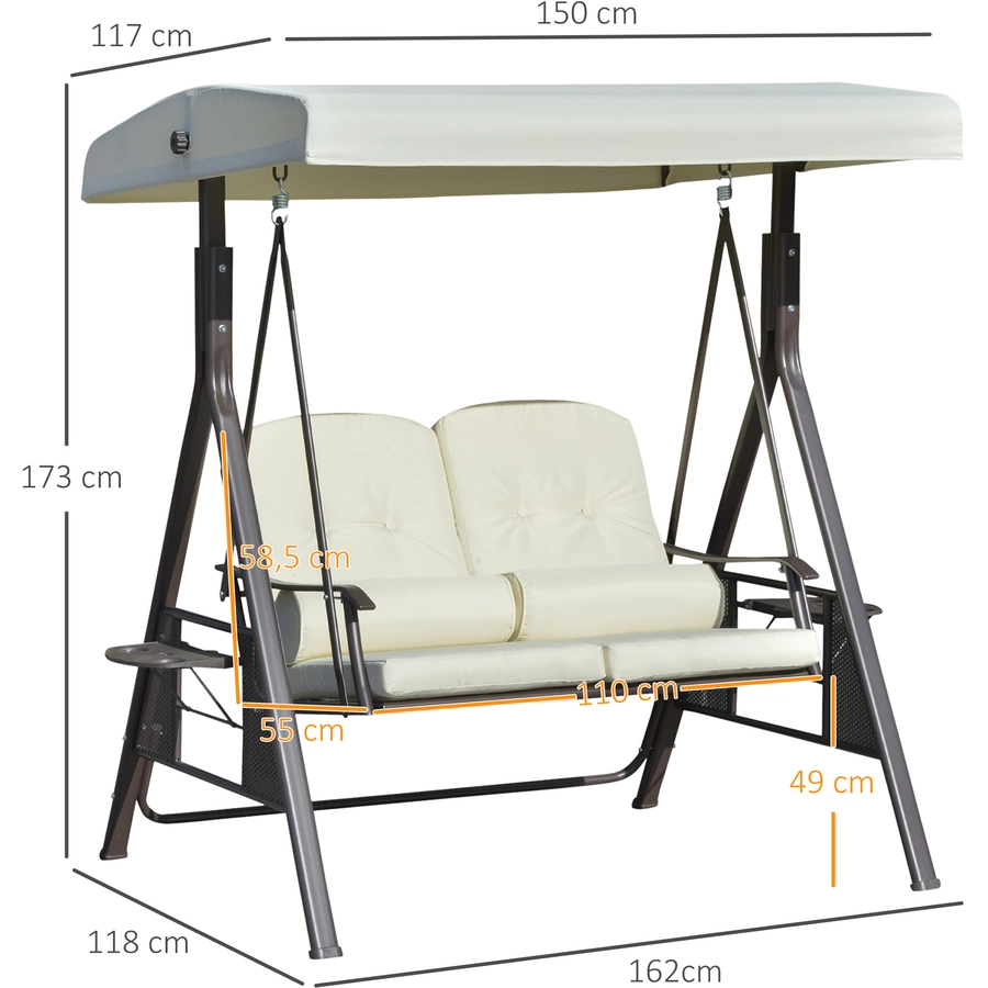 Outsunny Hollywoodschaukel mit Abstelltablett beige