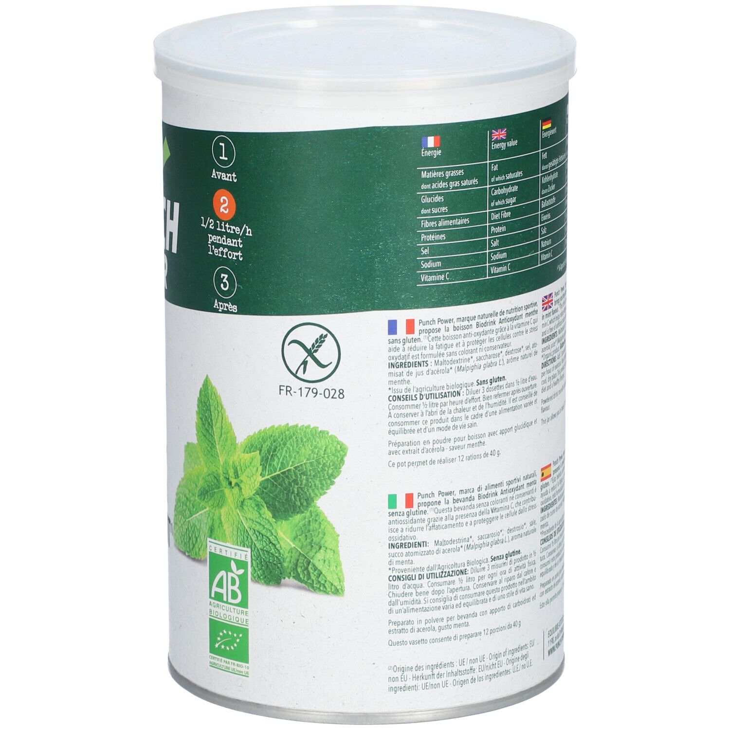 PUNCH POWER Bio-Energie- und Antioxidantiengetränk mit Minzgeschmack