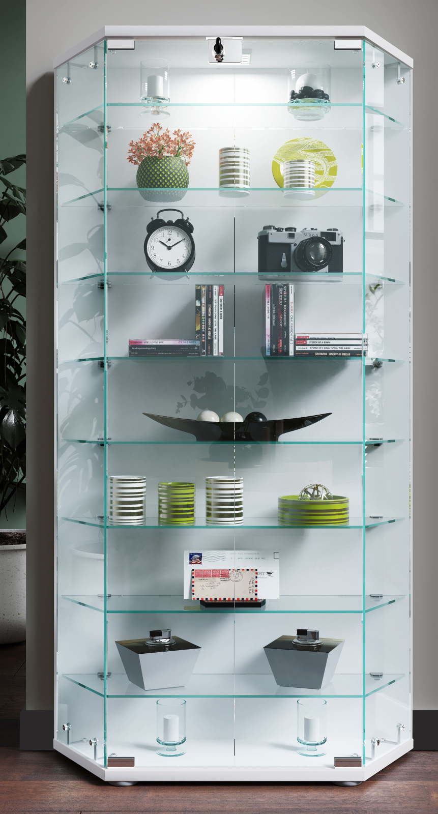Vitrine CENILA XL - weiß - abschließbar