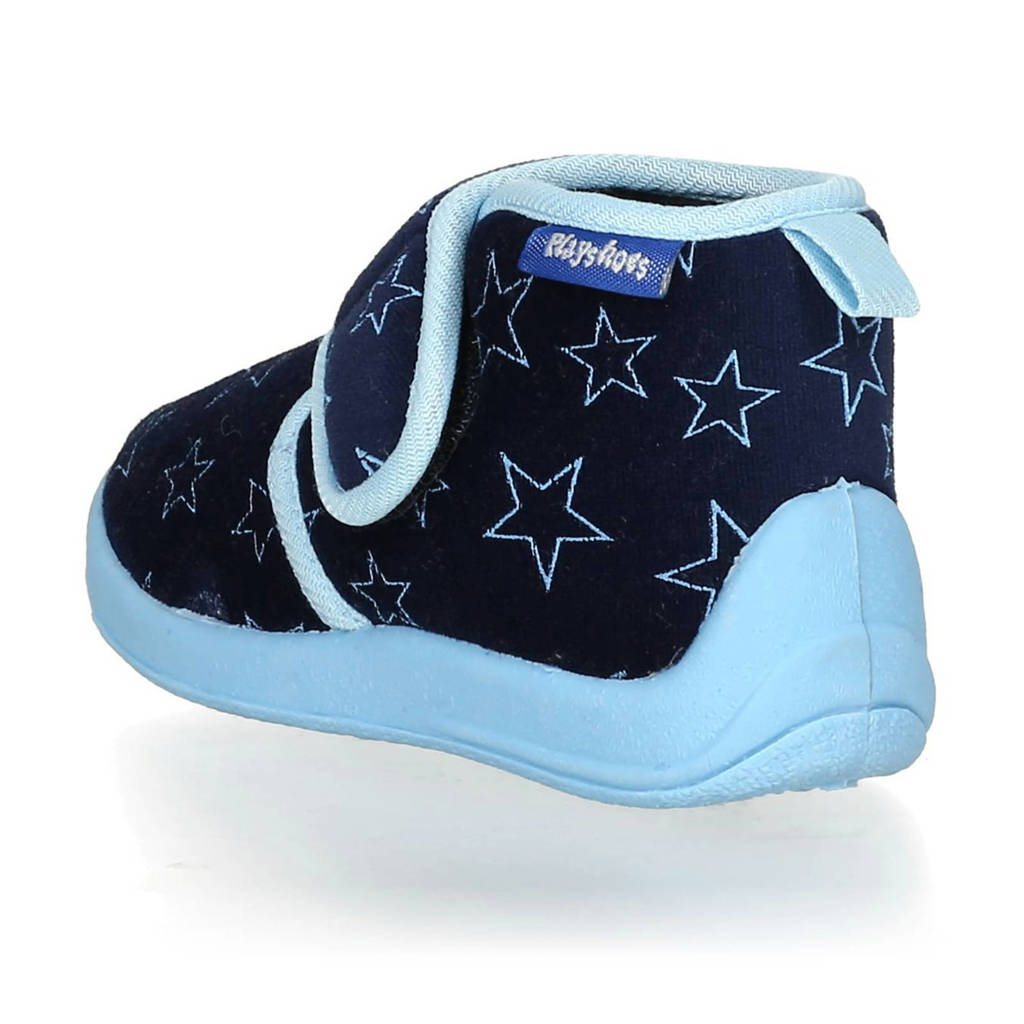 Playshoes pantoffels met sterrendessin Velcro donkerblauw/lichtblauw
