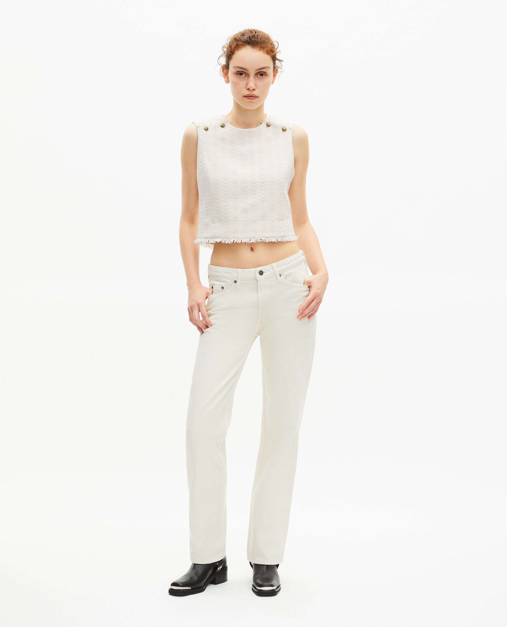 Top en tweed écru