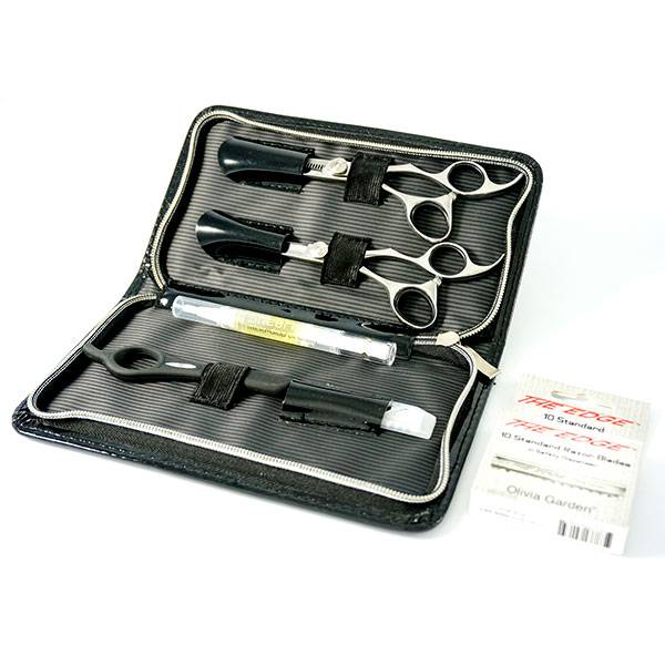 Kit gaucher ciseaux   effileur   soft edge   lames   huile