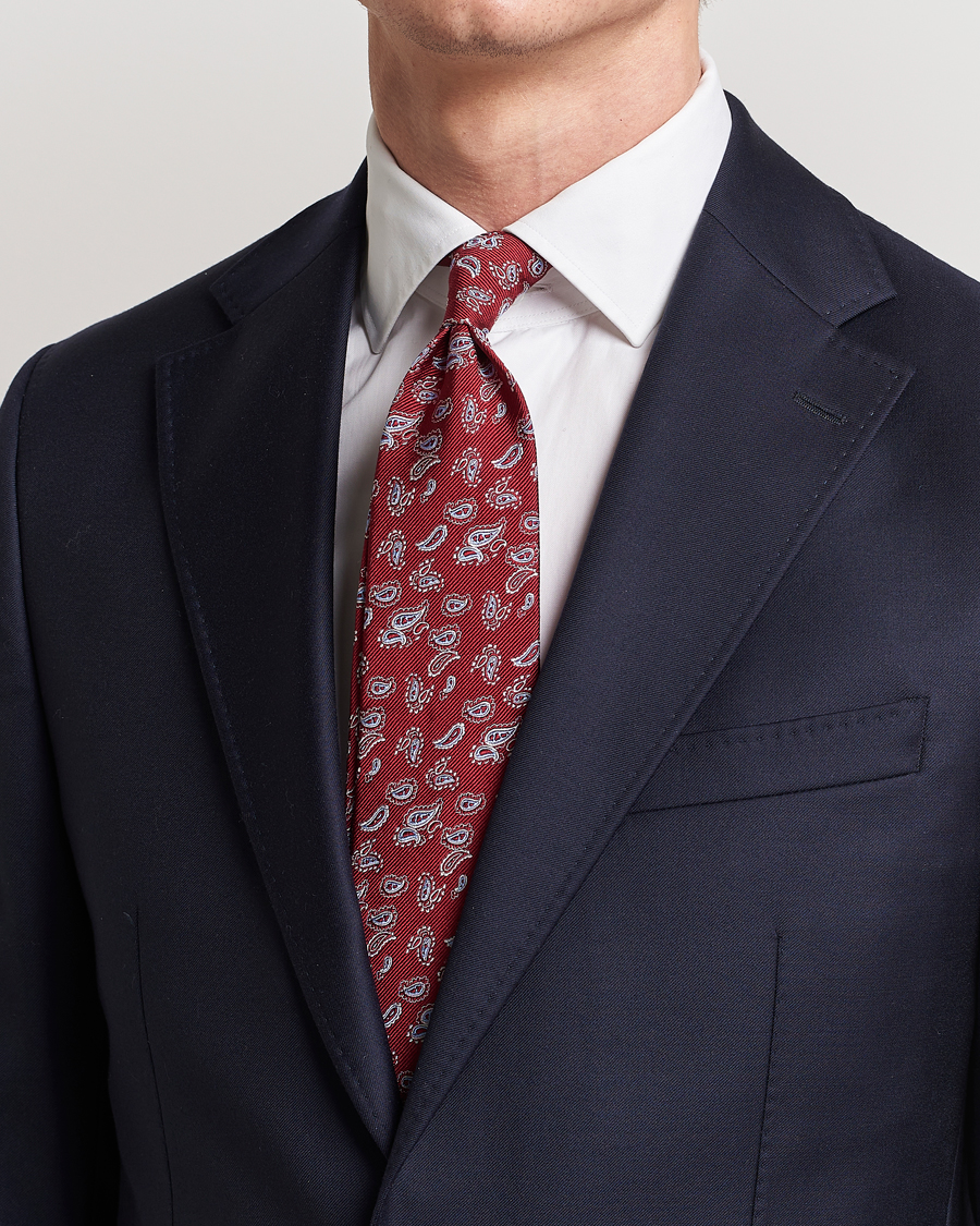 Amanda Christensen Paisley Woven Silk Tie 8 cm Wine Red