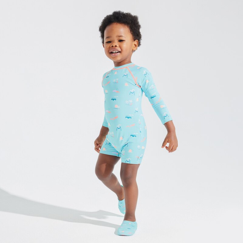 Combinaison courte anti UV bleu bébé garçon Bleu