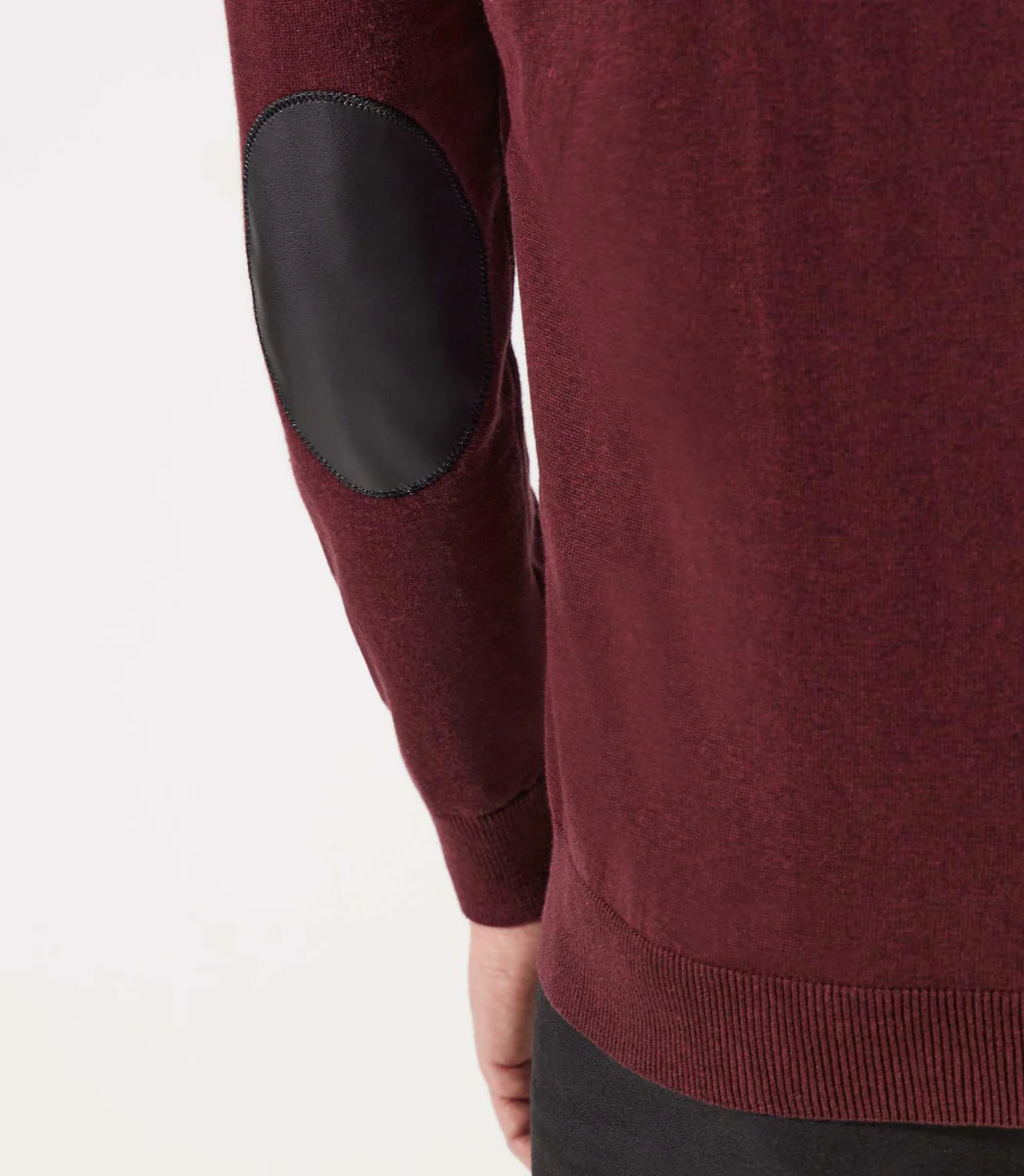 Pull col rond épaule boutonné bordeaux