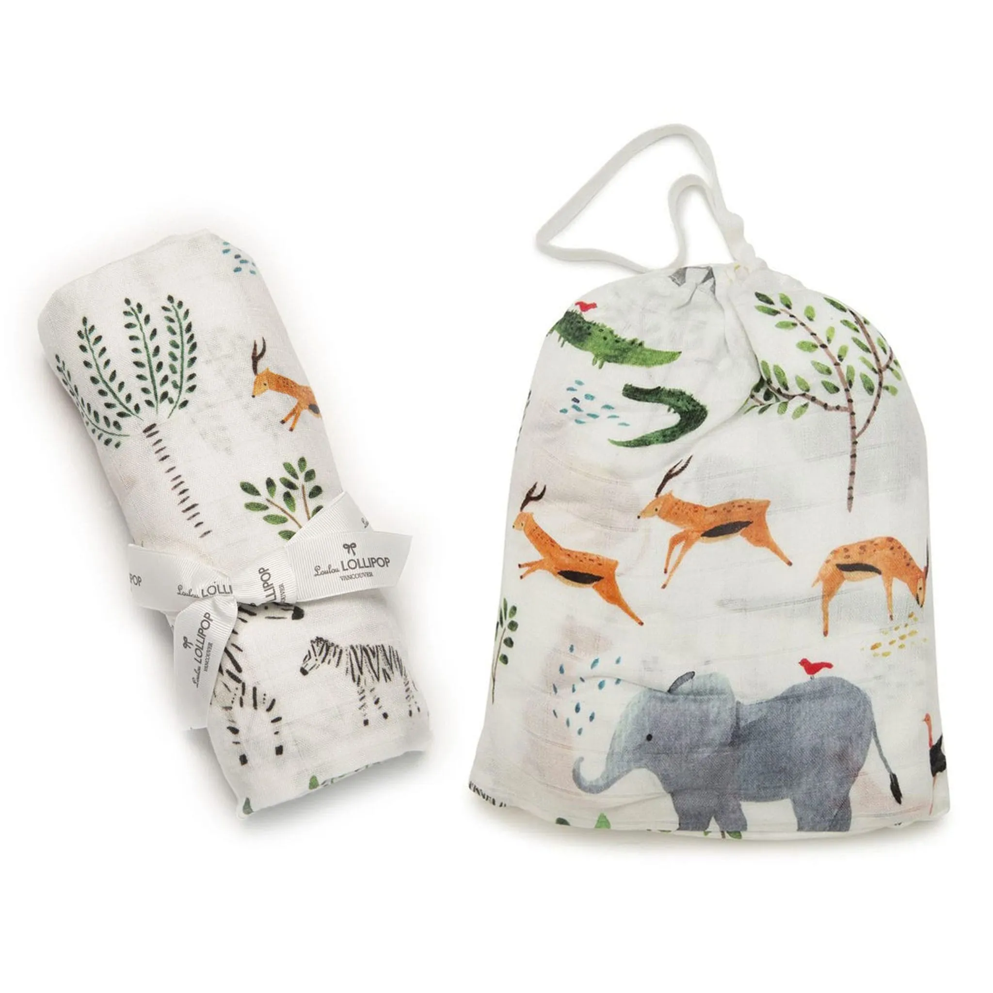 Loulou Lollipop Drap Contour + Couverture Mousseline Bambou  - Safari