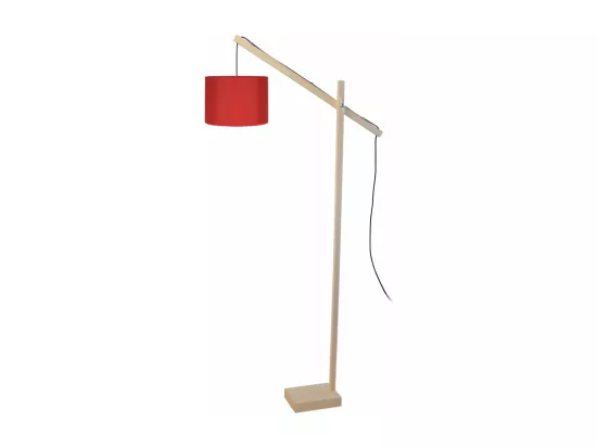 Lampadaire articulé bois naturel rouge 180 cm.
