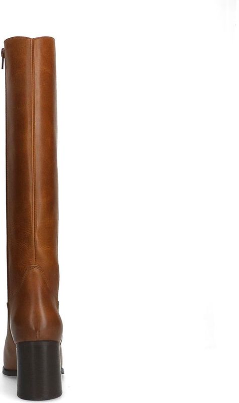 Manfield - Dames - Cognac Leren Laarzen met Hak - Cognac - Leren