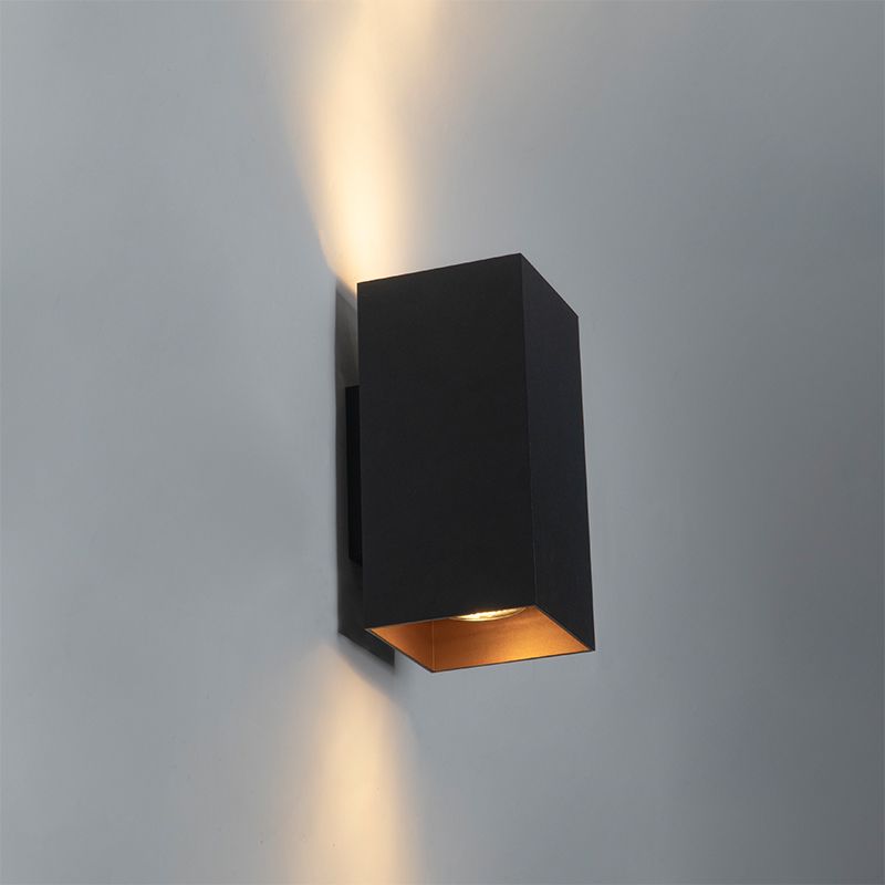 Design vierkante wandlamp zwart met gouden binnenkant - Sab