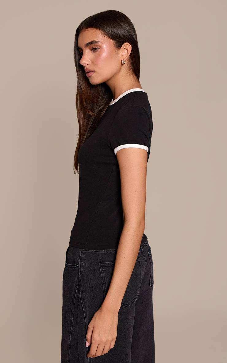 Noir T-shirt À Manches Courtes En Tissu Doux Extensible Avec Finitions Contrastées