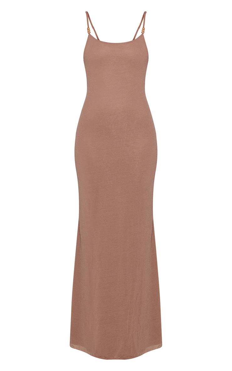 Taupe Robe Longue Texturée À Perles Et Bretelles Pour Grande Taille