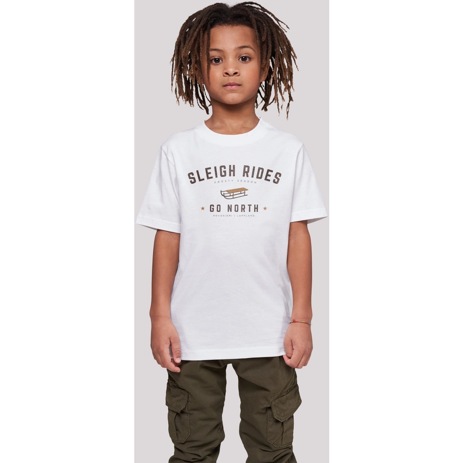 F4NT4STIC T-Shirt Schlittenfahren Weihnachten Christmas weiß