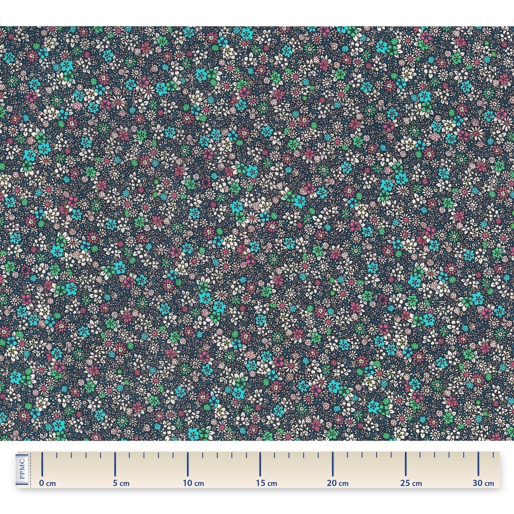 Coupon Tissu 50 Cm Milli Fleurs Vert Azur