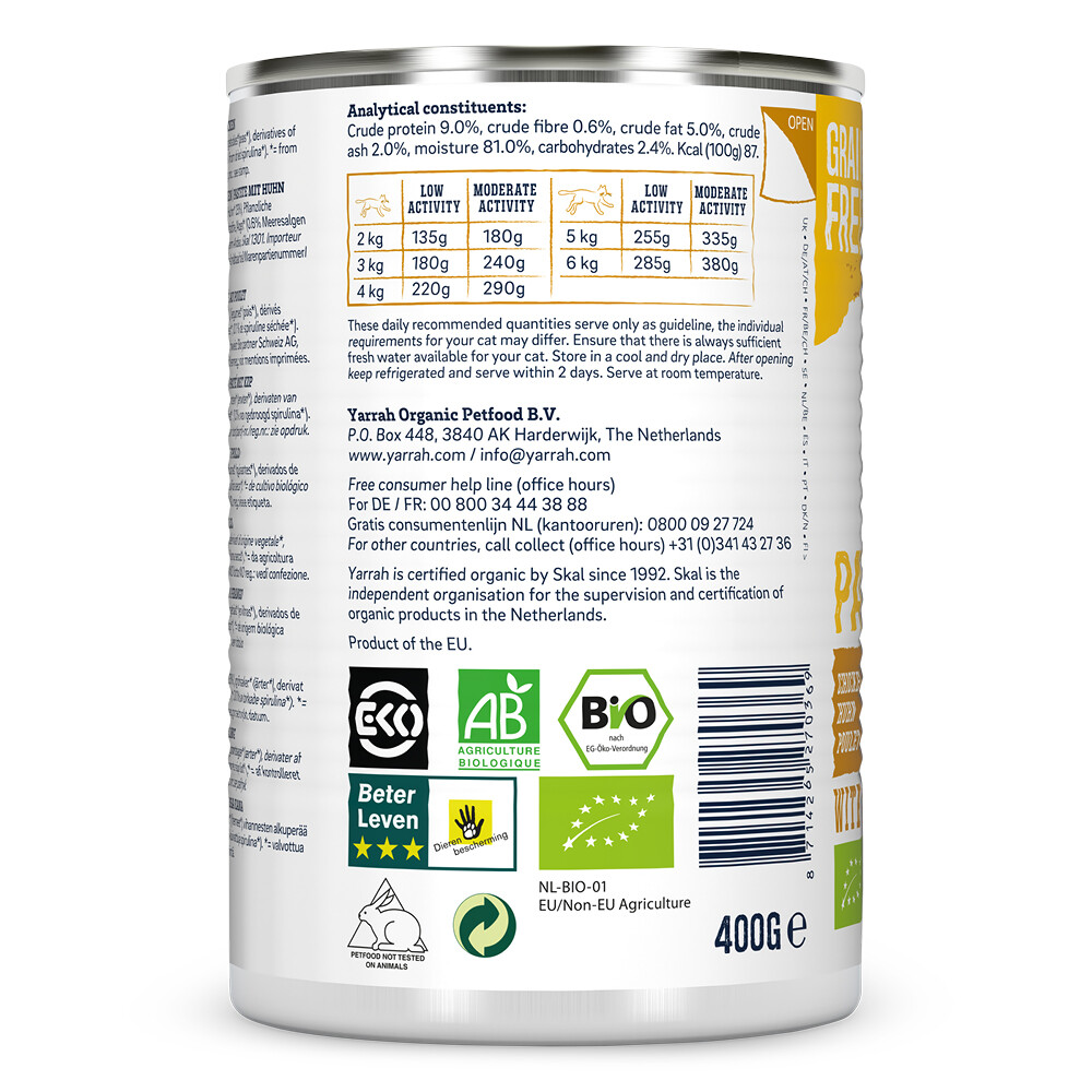 12x Yarrah Bio Kattenvoer Paté Kip400 gr
