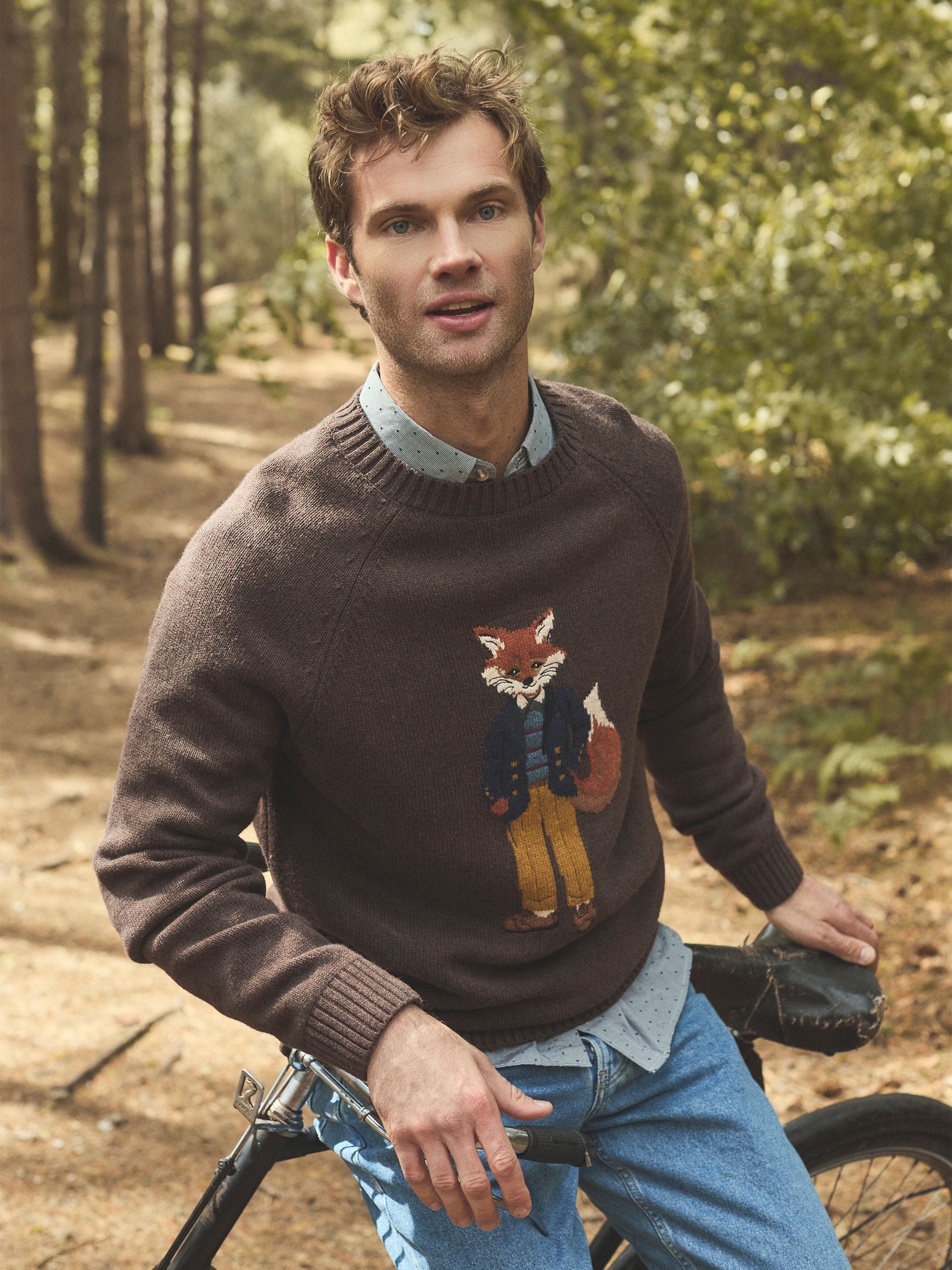 Bruin - Joules - Jonty - Intarsia-gebreide trui met ronde hals