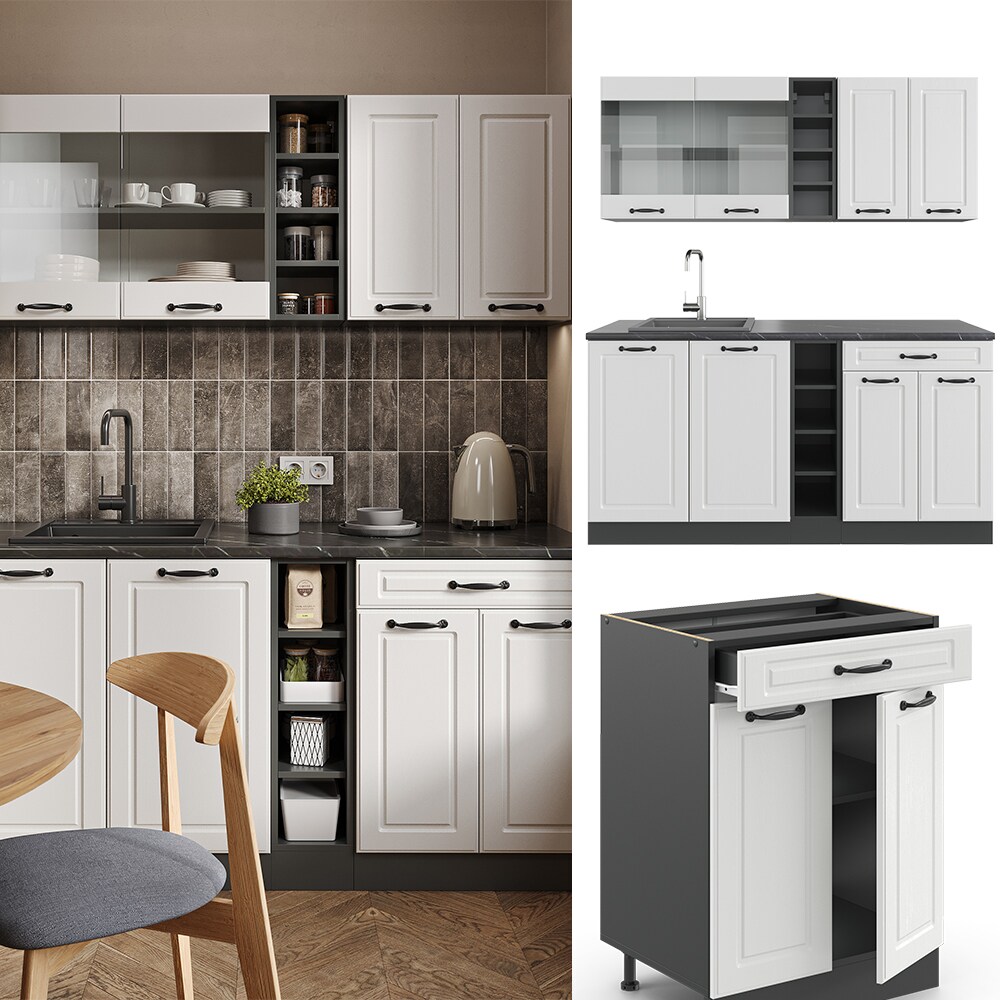 Vicco Küchenzeile Küchenblock Einbauküche R-Line Single Landhaus Anthrazit Weiß160 cm